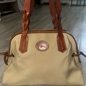 DOONEY & BOURKE NYLON AND LEATHER HANDBAG KHAKI AND BROWN   SATCHEL BAG PURSE